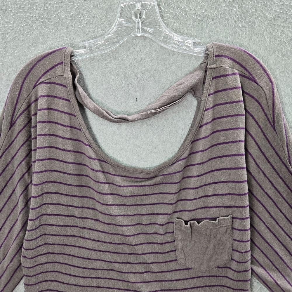 Roxy Women Top XL Gray Batwing 3/4 Sleeve Oversized Shirt Scoop Neck - Picture 3 of 9